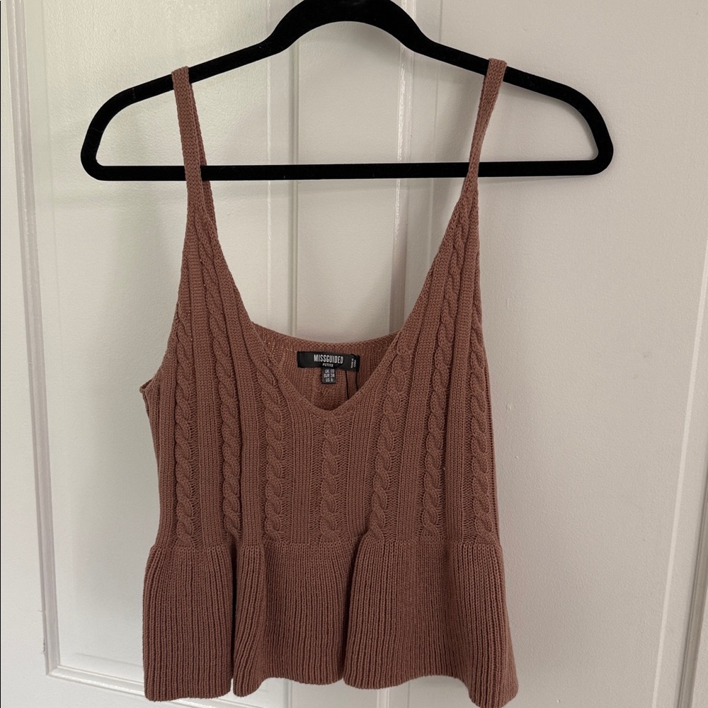 Missguided Brown Cable Knit Tank Top